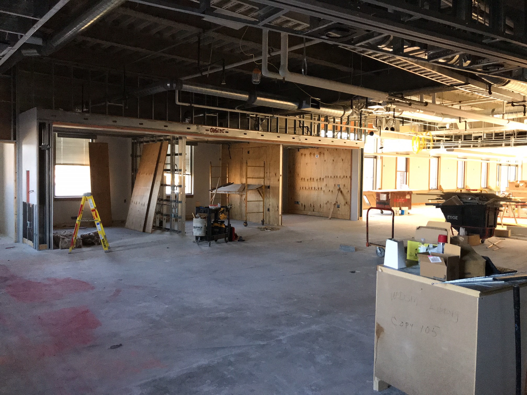 view of the teen center study rooms under construction