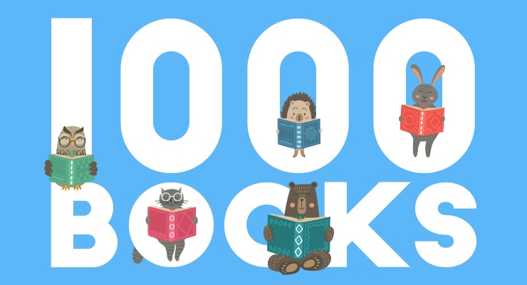 1000 Books Before Kindergarten animals reading on text
