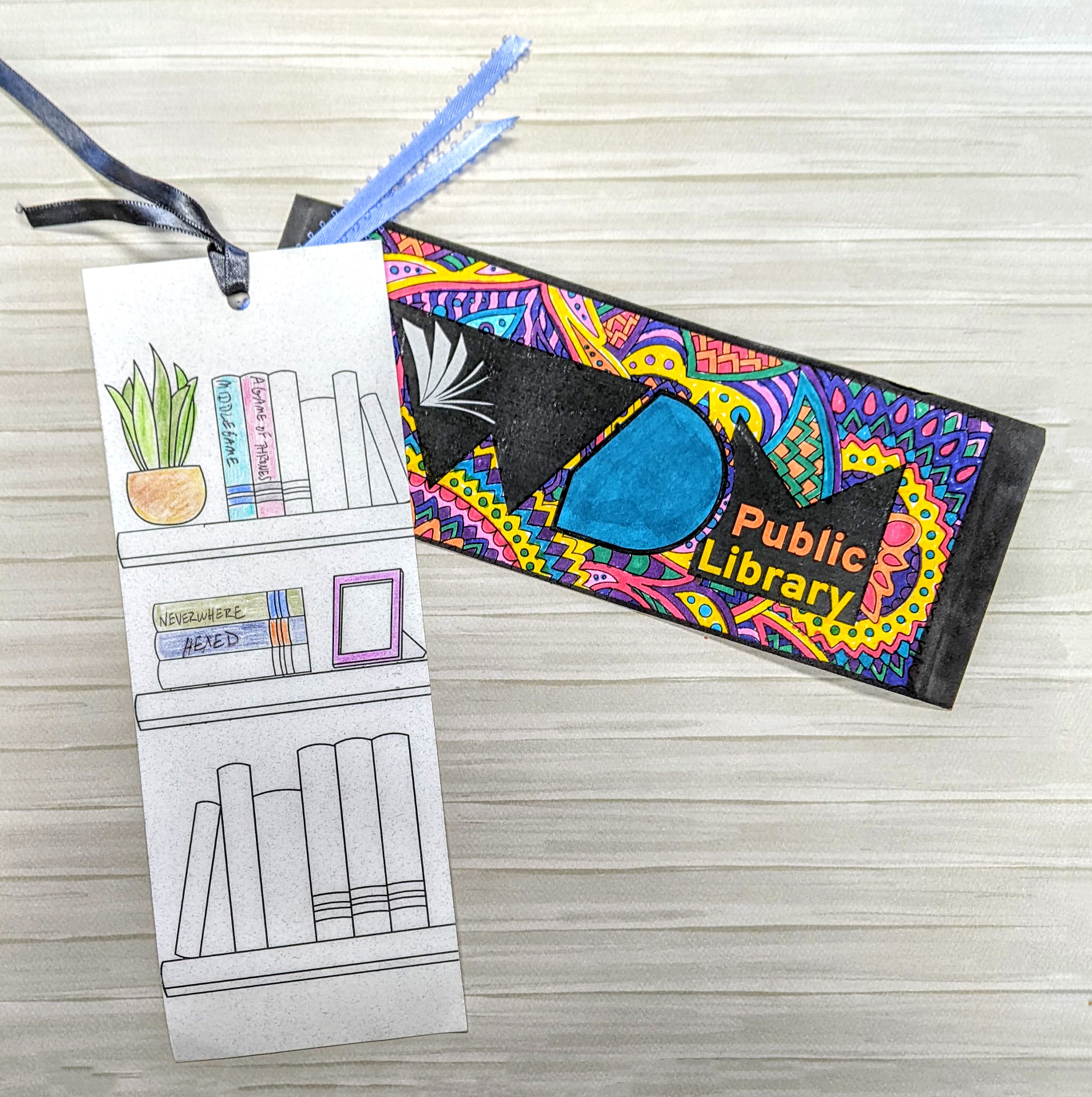 colored paper bookmarks with ribbon