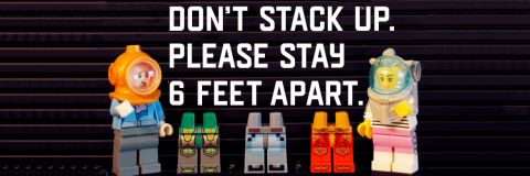 Social distancing slide that reads, "Don't stack up. Please stay 6 feet apart."