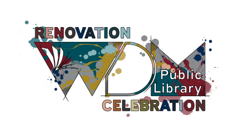WDM Library Logo with Renovation Celebration wording