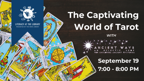 Literacy at the Library logo and tarot cards