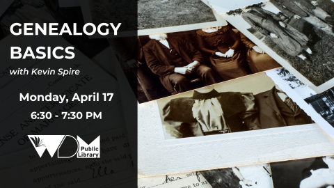 vintage black/white photos of people; date/time of program