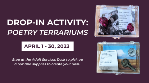 two photos of terrariums; details of program with dates
