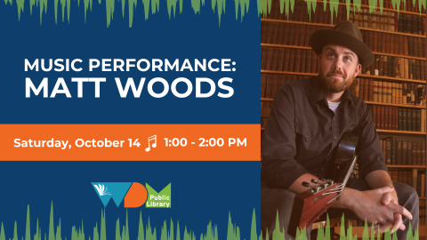 Photo of Matt Woods; date/time of program