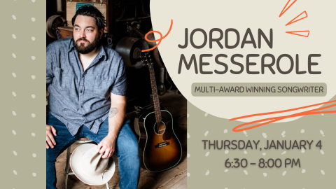 photo of musician Jordan Messerole; date/time of program