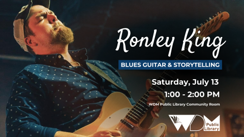 Photo of musician Ronley King; date/time of program