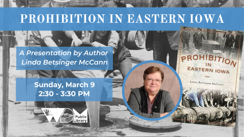 photo of Linda McCann and book cover; date/time of program