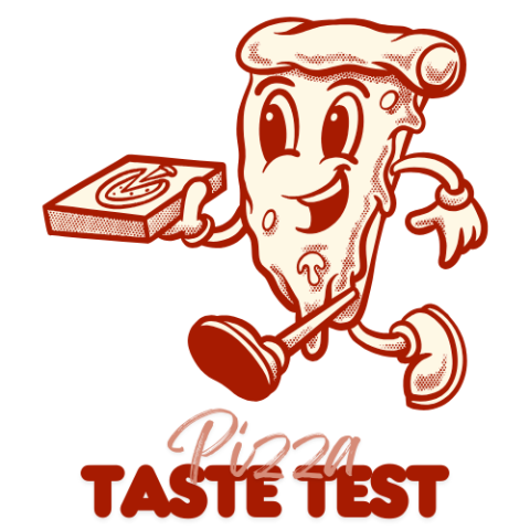 Pizza character walking with pizza box. Text underneath says "Pizza Taste Test"