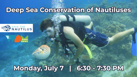 scuba diver in the water with nautilus; date/time of program