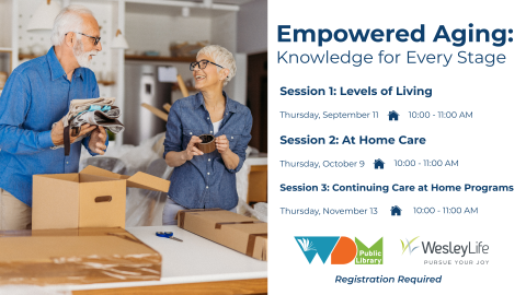 Photo of man and woman; dates/times of programs