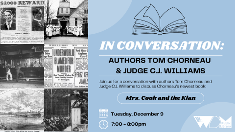 black/white photo; date/time of program