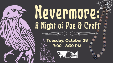 illustration of raven; date/time of program