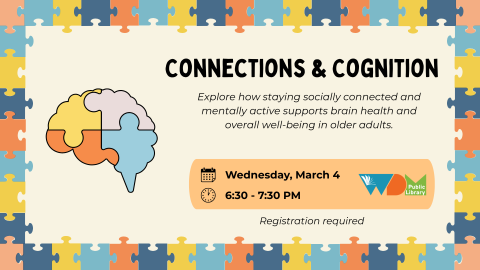 graphic with puzzle pieces; date/time of program