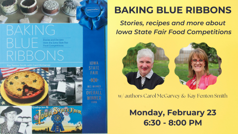 photo of book cover; photo of two speakers; date/time of program