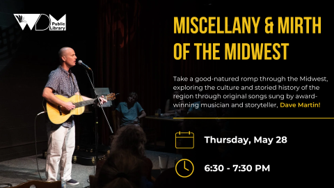 Photo of musician Dave Martin; date/time of program