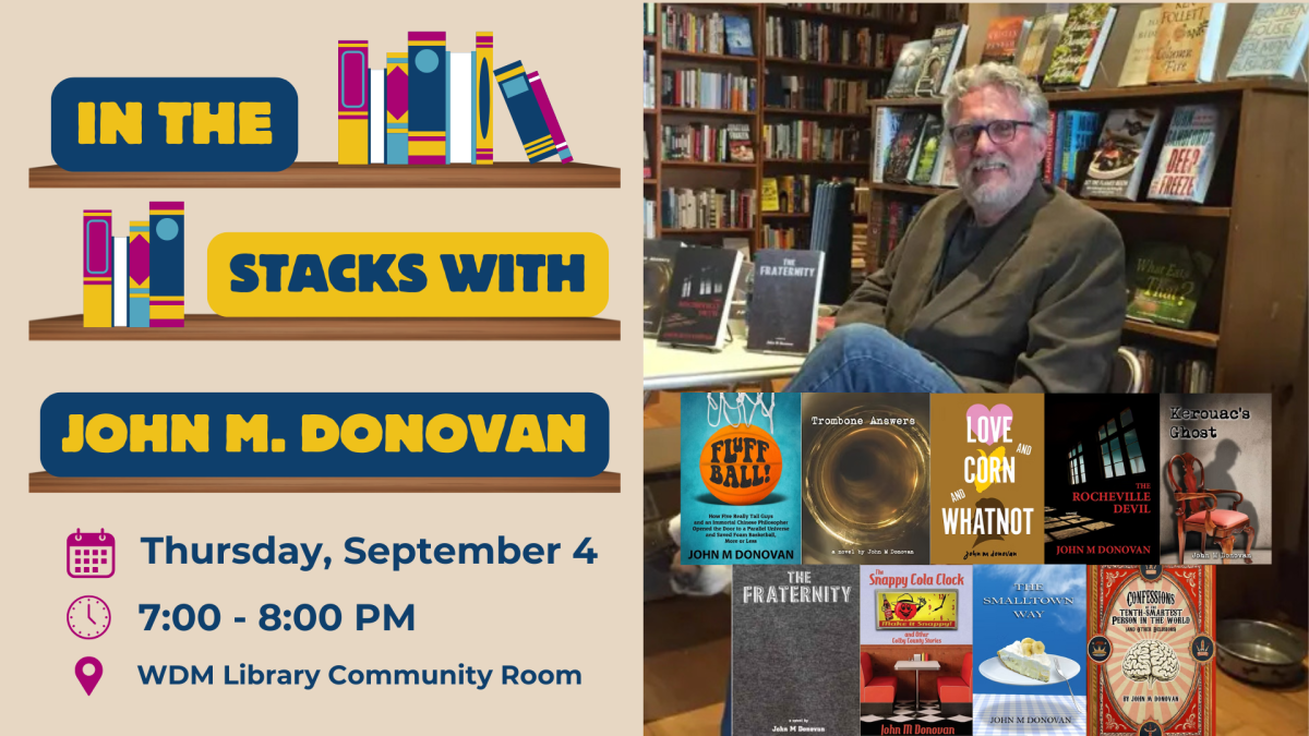 author John M. Donovan, cover art of his books; date/time of program