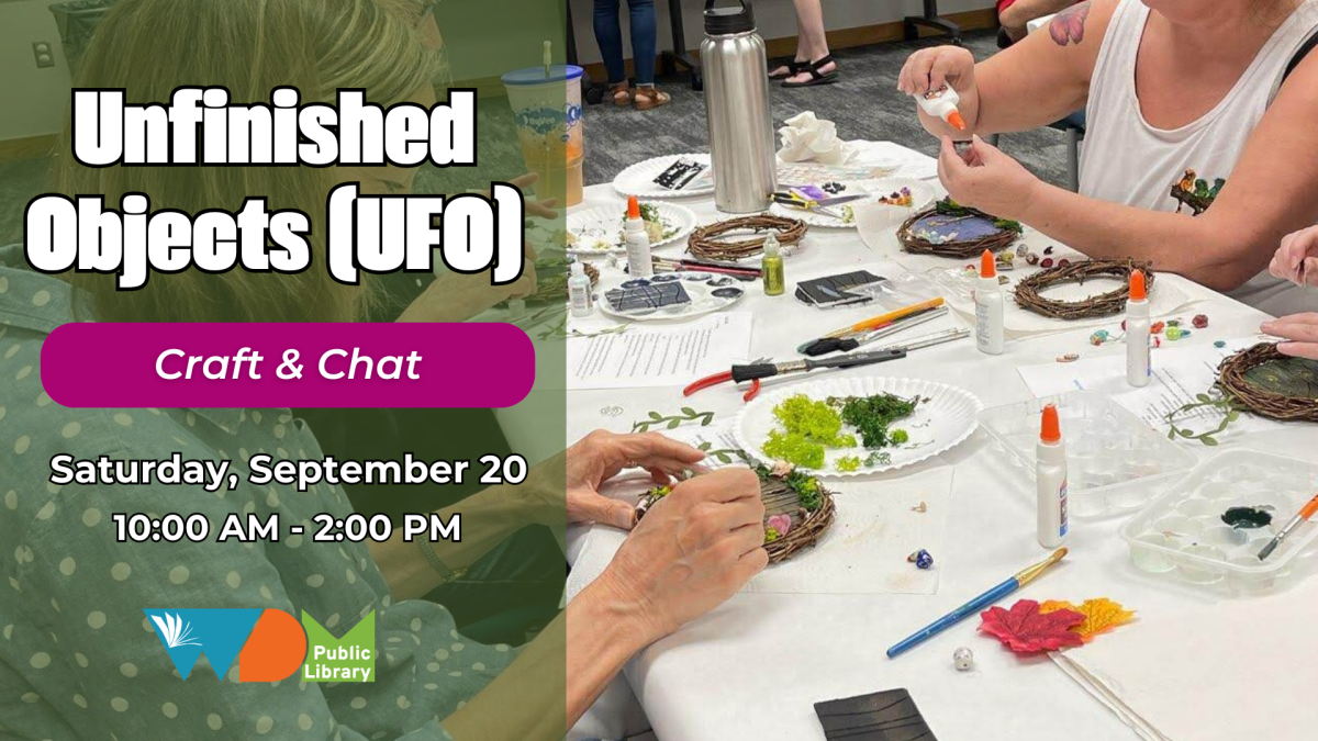 image of a woman crafting; date/time of program