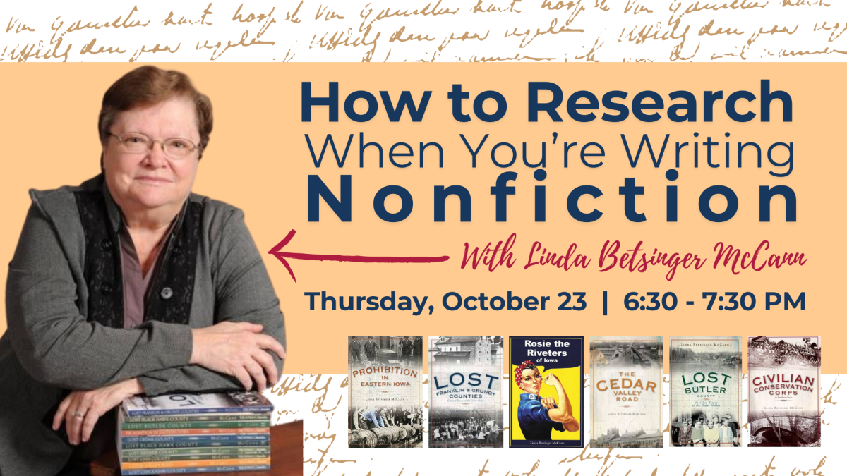 author Linda McCann and her books; date/time of program