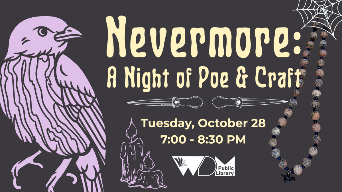 illustration of raven; date/time of program