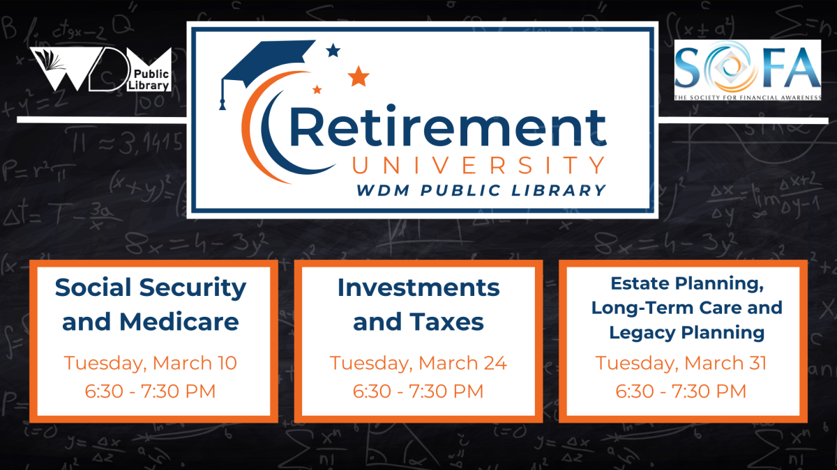 WDM Library logo; SOFA logo; title of series; dates/times of each program